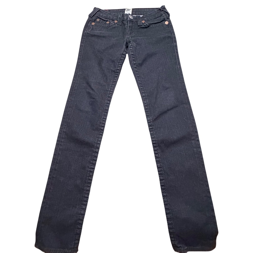True Religion Stella Big T Skinny Jeans Black Charcoal Low Rise Made in USA 29‎